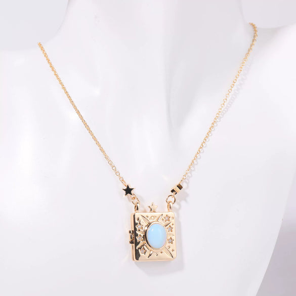 Necklace Pendant Photo Album Opening And Closing Love Copper Heart Shape Natural Style Electroplating Mixed Gemstone Inlay