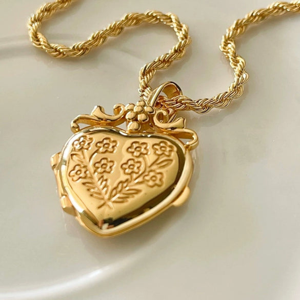 Necklace Pendant Photo Album Opening And Closing Love Shape Heart Copper Mixed Gemstone Setting Electroplating Minimalist Geometric Twist Chain Unisex