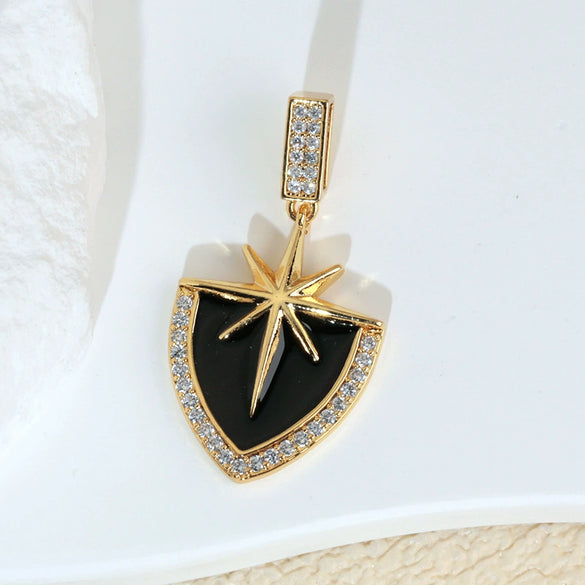 Necklace Pendant Retro Star Black Oil Drop Shield Copper Micropaved Geometric Letters Numbers Text Diy Accessories