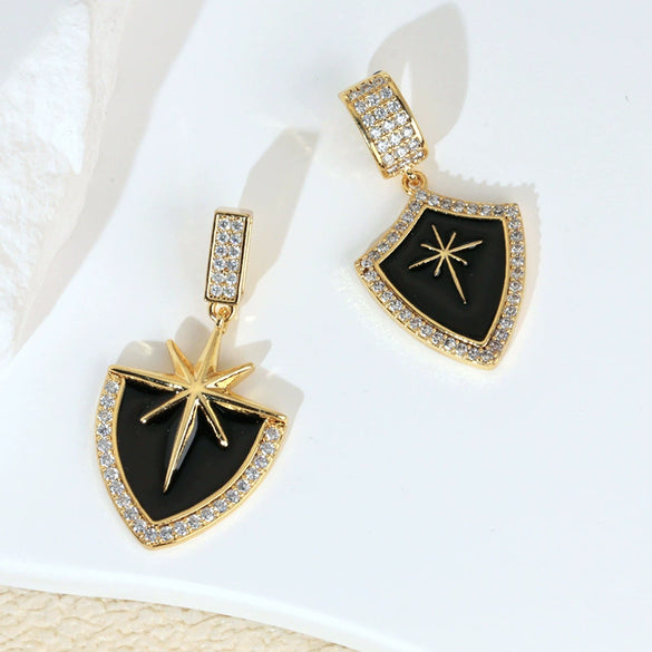Necklace Pendant Retro Star Black Oil Drop Shield Copper Micropaved Geometric Letters Numbers Text Diy Accessories
