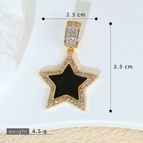 Necklace Pendant Retro Star Black Oil Drop Shield Copper Micropaved Geometric Letters Numbers Text Diy Accessories