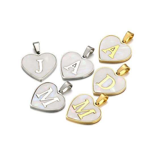 Necklace Pendant Shell Heartshaped English Alphabet Inlaid