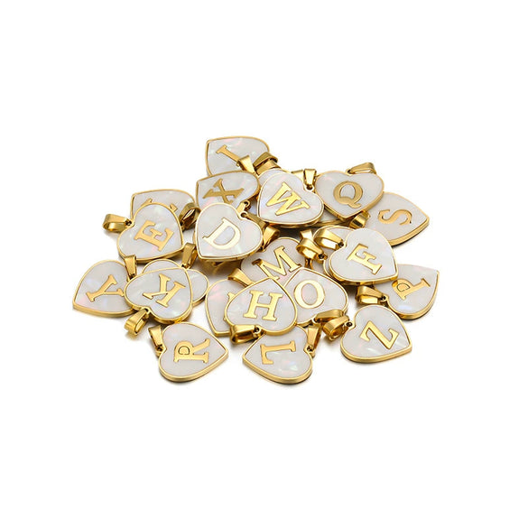 Necklace Pendant Shell Heartshaped English Alphabet Inlaid