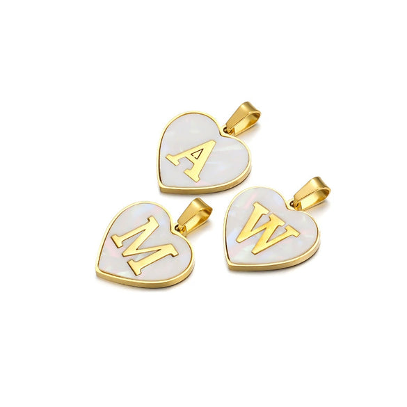 Necklace Pendant Shell Heartshaped English Alphabet Inlaid