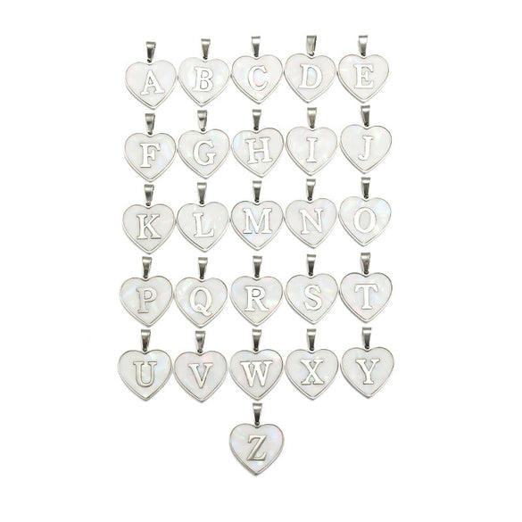 Necklace Pendant Shell Heartshaped English Alphabet Inlaid