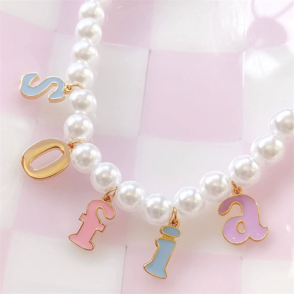 Necklace Pendant Stainless Steel Titanium Steel Pearl Chain Letter Pattern 18K Gold Plated Colorpreserving Dripping Oil