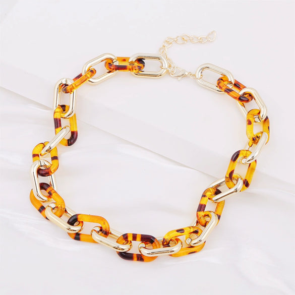 Necklace Plastic Resin Alloy Geometric Cuban Chain Punk Rainbow Acrylic