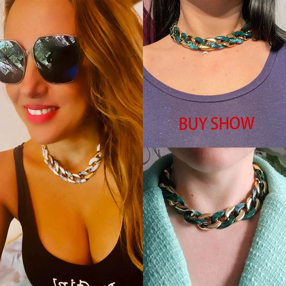 Necklace Plastic Resin Alloy Geometric Cuban Chain Punk Rainbow Acrylic