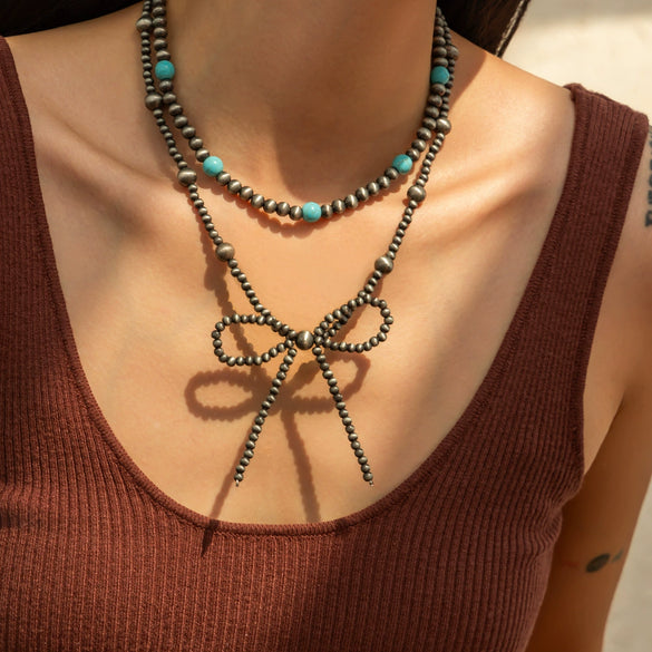 Necklace Plastic Resin Bow Distressed Handmade Electroplated Stacking Style Women's