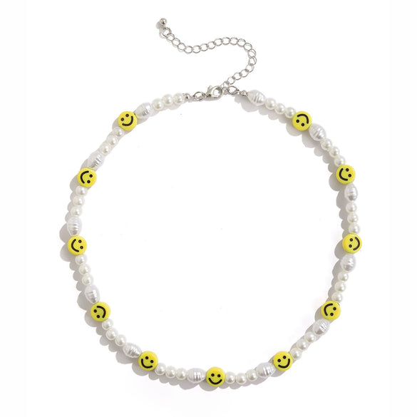 Necklace Plastic Resin Handmade Geometric Hiphop Style Irregular Pearl Yellow Smiley Face Splicing For Men