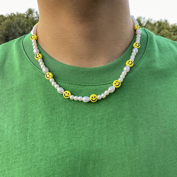 Necklace Plastic Resin Handmade Geometric Hiphop Style Irregular Pearl Yellow Smiley Face Splicing For Men