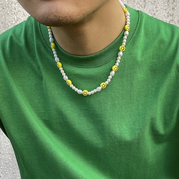Necklace Plastic Resin Handmade Geometric Hiphop Style Irregular Pearl Yellow Smiley Face Splicing For Men