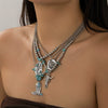 Necklace Punk Retro Metal Turquoise Cow Head Geometric Style