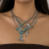 Necklace Punk Retro Metal Turquoise Cow Head Geometric Style