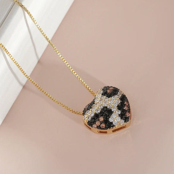 Necklace Python Zircon Snake Pattern Heart Shape Copper Electroplated For Women