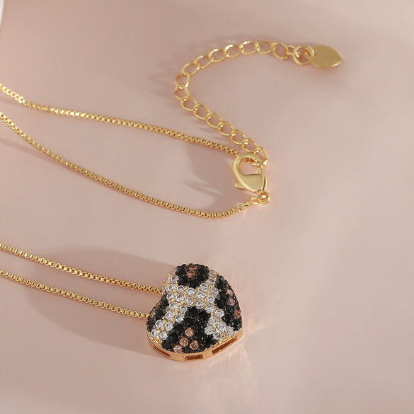 Necklace Python Zircon Snake Pattern Heart Shape Copper Electroplated For Women