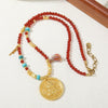 Necklace Red Agate Stainless Steel Copper Handmade Ancient Style