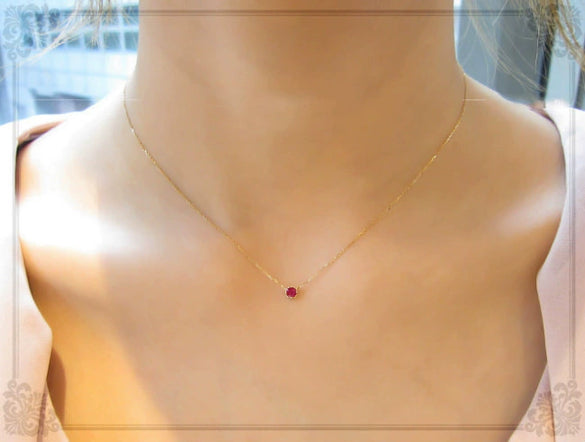 Necklace Red Corundum S925 Sterling Silver Geometric Cake Shaped Diamond