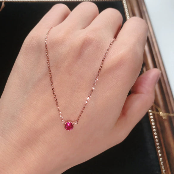 Necklace Red Corundum S925 Sterling Silver Geometric Cake Shaped Diamond