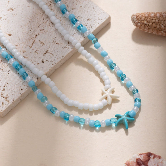 Necklace Resin Animal Zodiac Geometric Electroplating Doublelayer Rice Bead Clavicle Chain For Women