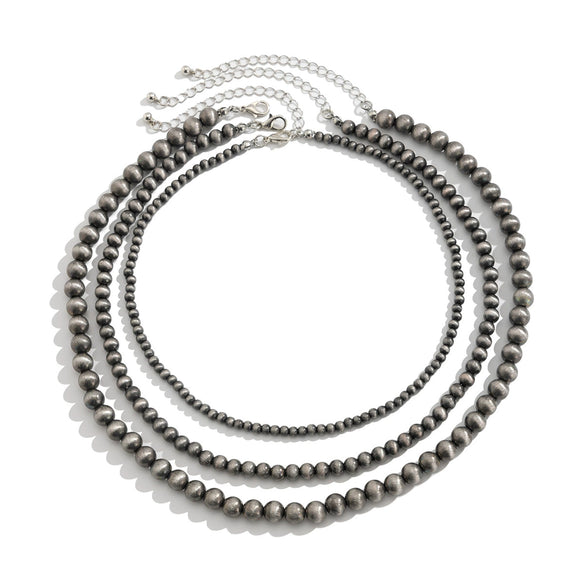 Necklace Retro Antique Silver Ccb Copper Alloy Geometric Beaded Electroplating Women's