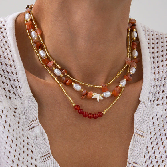 Necklace Rice Beads Handmade Geometric Starfish Pattern Women's