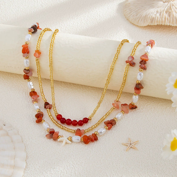 Necklace Rice Beads Handmade Geometric Starfish Pattern Women's