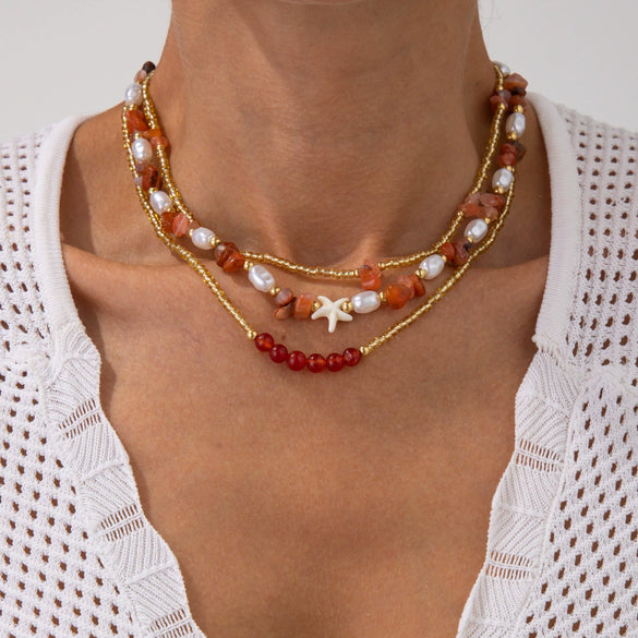Necklace Rice Beads Handmade Geometric Starfish Pattern Women's