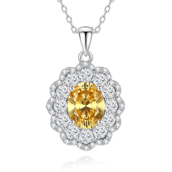 Necklace S925 Pure Silver High Carbon Diamond Aquamarine Marine Zircon Floral Cut Geometric Style For Women