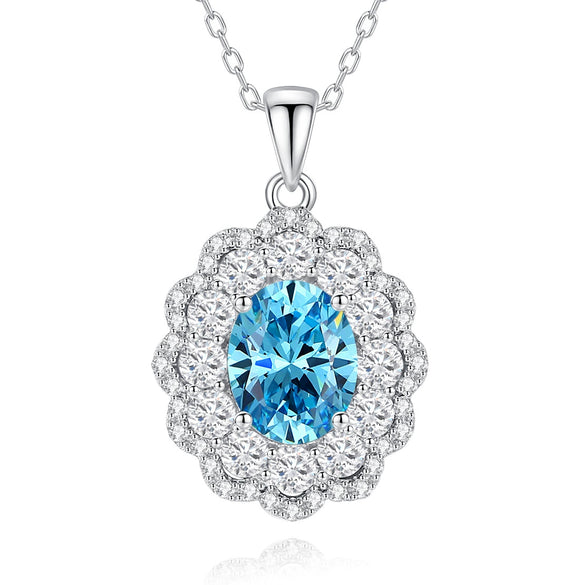 Necklace S925 Pure Silver High Carbon Diamond Aquamarine Marine Zircon Floral Cut Geometric Style For Women