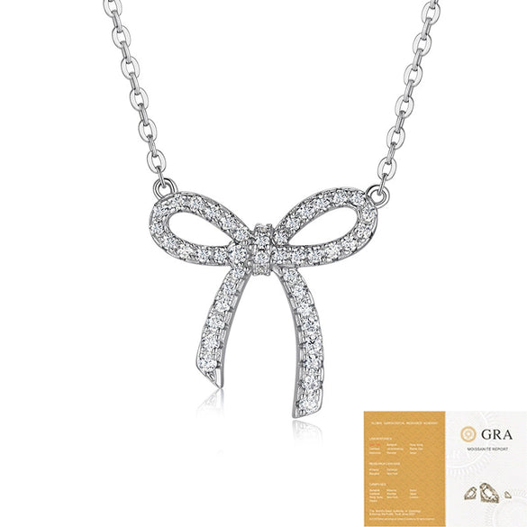Necklace S925 Silver Bow Geometric Moissanite Set With Diamonds