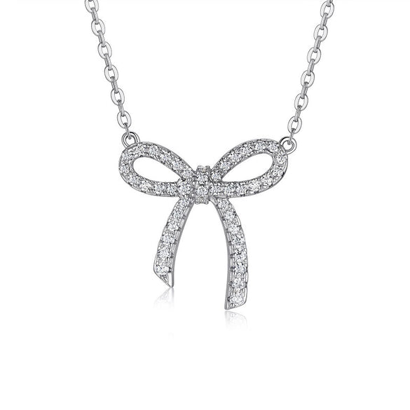 Necklace S925 Silver Bow Geometric Moissanite Set With Diamonds