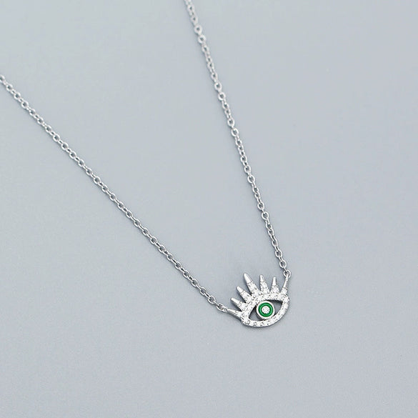 Necklace S925 Silver Cross Chain Geometric Long Eyelashes Devil's Eye Electroplated
