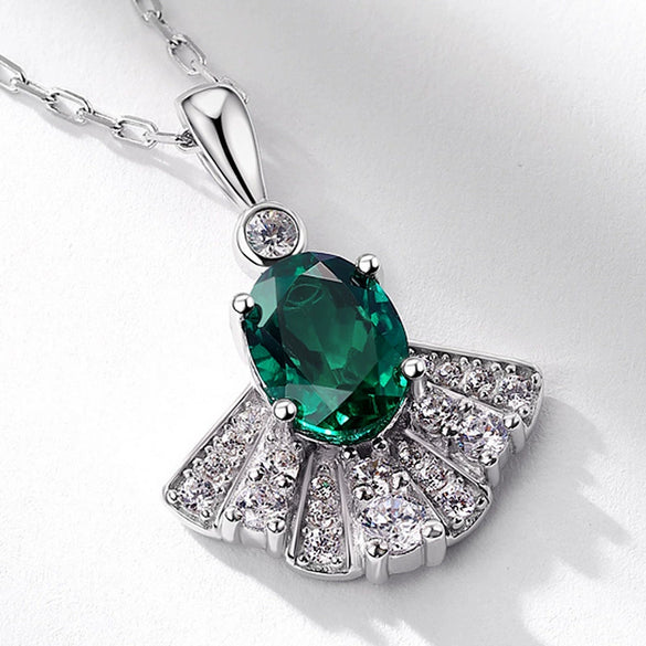 Necklace S925 Silver Geometric Diamond Cultivation Emerald Retro Clavicle Chain Women's