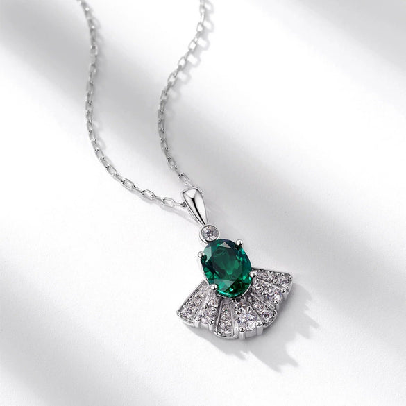 Necklace S925 Silver Geometric Diamond Cultivation Emerald Retro Clavicle Chain Women's