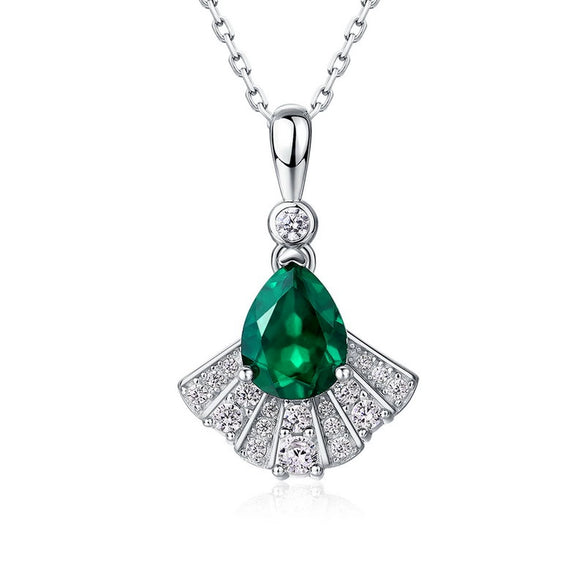 Necklace S925 Silver Geometric Diamond Cultivation Emerald Retro Clavicle Chain Women's