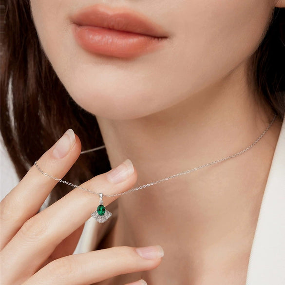 Necklace S925 Silver Geometric Diamond Cultivation Emerald Retro Clavicle Chain Women's