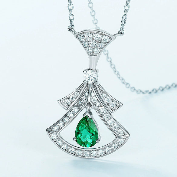 Necklace S925 Silver Geometric Fanshaped Cultivation Emerald Court Vintage Women's