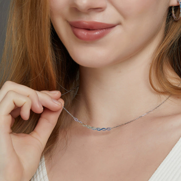 Necklace S925 Silver Geometric Pattern Cross Chain With Color Zirconium Inlay For Women
