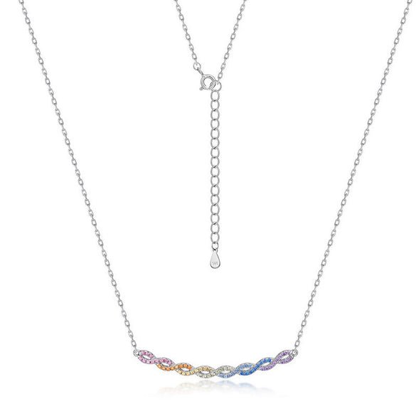 Necklace S925 Silver Geometric Pattern Cross Chain With Color Zirconium Inlay For Women