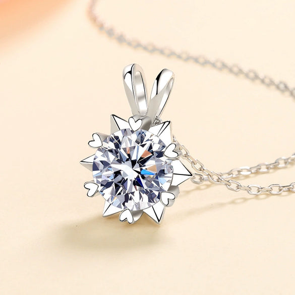Necklace S925 Silver Heartshaped Sixclaw Sixpointed Star Mosan Diamond Electroplating Wave Pattern Jewelry