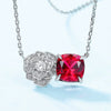 Necklace S925 Silver Inlaid Cultivated Ruby Geometric Flower Pattern Diamond Design Highend Women's