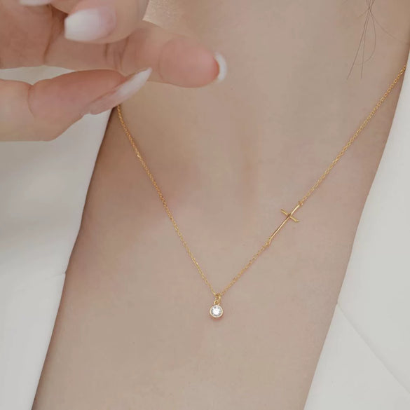 Necklace S925 Sterling Silver Cross Geometric Electroplating Women's