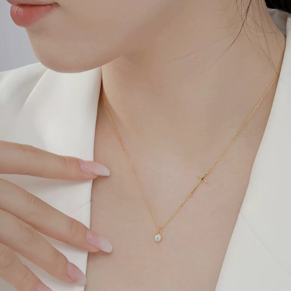 Necklace S925 Sterling Silver Cross Geometric Electroplating Women's
