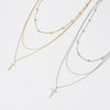 Necklace S925 Sterling Silver Cross Pendant Stacked Chain Geometric Design Electroplated