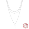 Necklace S925 Sterling Silver Cross Pendant Stacked Chain Geometric Design Electroplated