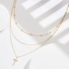 Necklace S925 Sterling Silver Cross Pendant Stacked Chain Geometric Design Electroplated