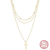 Necklace S925 Sterling Silver Cross Pendant Stacked Chain Geometric Design Electroplated