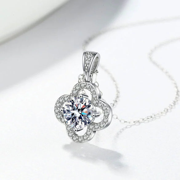 Necklace S925 Sterling Silver Four Leaf Clover Geometric Electroplated