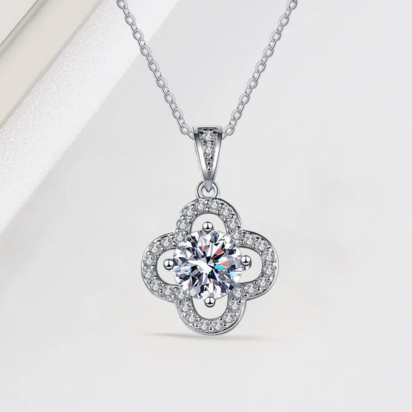 Necklace S925 Sterling Silver Four Leaf Clover Geometric Electroplated